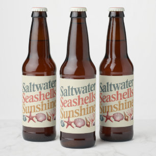 Zoutwater Schelpen Zonneschijn Zomer Strand Vakant Bier Etiket