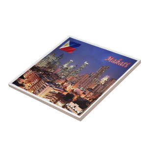 zPH009 MAKATI, Stad bij nacht, Filippijnen, Tegeltje