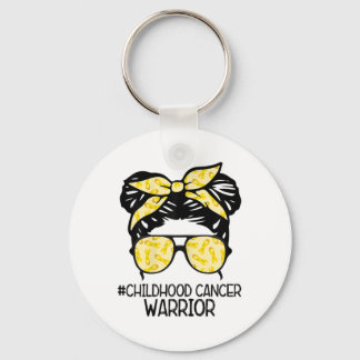 Zqxj Messy Bun Yellow Ribbon Childhood Cancer Warr Sleutelhanger