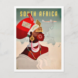 Zuid-Afrika, Afrikaanse vrouw, vintage vliegtravel Briefkaart