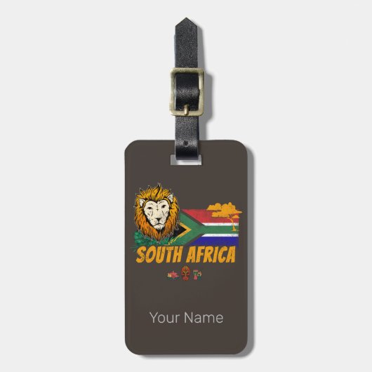 Zuid-Afrika Leeuwenvlag Safari Souvenir Bagagelabel (Voorkant verticaal)
