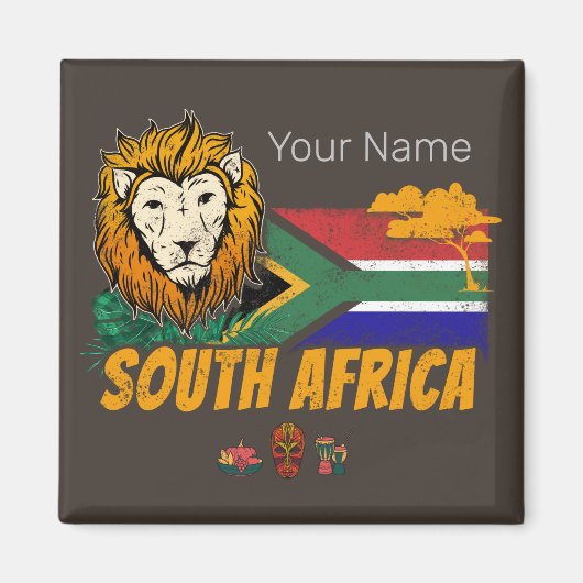 Zuid-Afrika Leeuwenvlag Safari Souvenir Magneet (Voorkant)