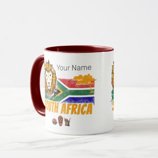 Zuid-Afrika  Leeuwenvlag Safari Souvenir Mok (Voorkant links)