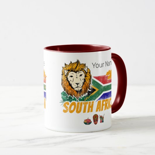 Zuid-Afrika  Leeuwenvlag Safari Souvenir Mok (Voorkant rechts)