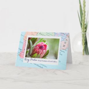 Zuid-Afrika Roze Koning Protea Bloemen Embleem op Kaart