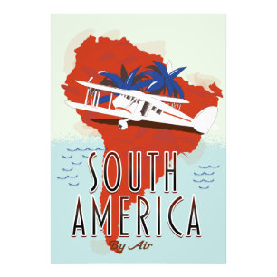 Zuid-Amerika per vliegtuig reisposter Foto Afdruk