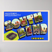 Zuid-Bend Indiana  groot Briefkaart met grote lett