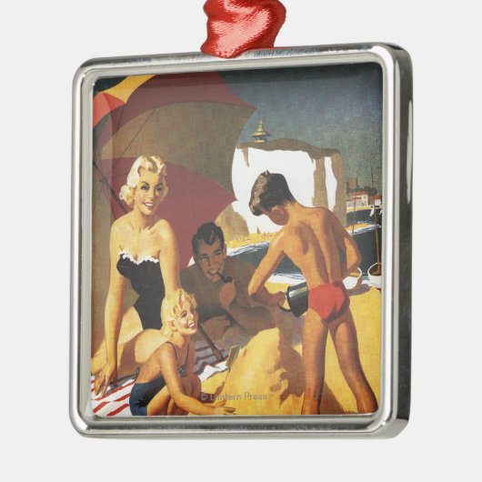 Zuid-Britse Spoorwegfamilie op strand Metalen Ornament (Links)