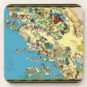 Zuid-Californië Vintage Pictografische Kaart Bier Onderzetter