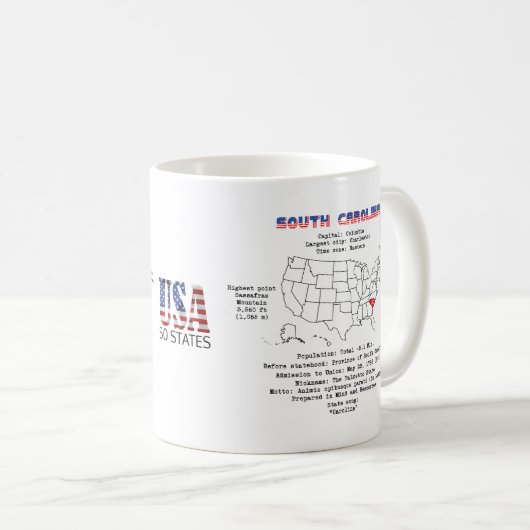 Zuid-Carolina Amerikaanse staat op een kaart en de Koffiemok (Voorkant rechts)