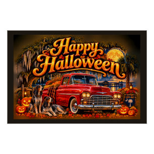 Zuid-Carolina Halloween Hound Dogs 1950s vrachtwag Perfect Poster