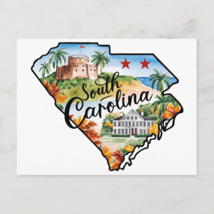 Zuid-Carolina USA Staat Vorm Vintage Waterverf Briefkaart