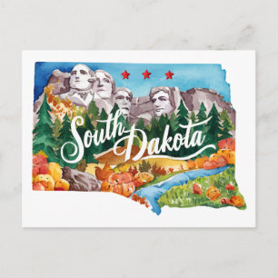 Zuid-Dakota USA Staat Vorm Vintage Waterverf Briefkaart
