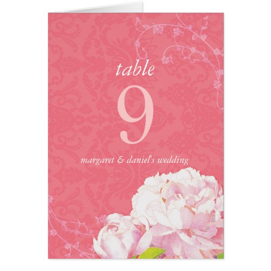 Zuid-Elegance Peony Wedding Table Number Kaart (Voorkant)