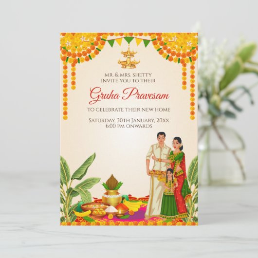 Zuid-Indiase Housewarming uitnodiging Digitaal (Staand voorkant)