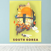 Zuid-Korea geïllustreerd kaart-poster Canvas Afdruk (Insitu (Houten vloer))