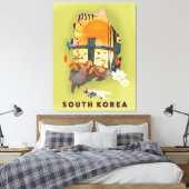 Zuid-Korea geïllustreerd kaart-poster Canvas Afdruk (Insitu (Slaapkamer))