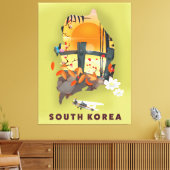 Zuid-Korea geïllustreerd kaart-poster Canvas Afdruk (Insitu (Woonkamer))