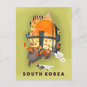 Zuid-Korea geïllustreerde kaart poster