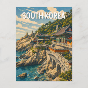 Zuid-Korea Illustratie Reis Kunst Vintage Briefkaart