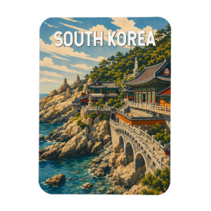 Zuid-Korea Illustratie Reis Kunst Vintage Magneet