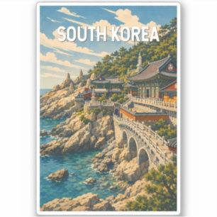 Zuid-Korea Illustratie Reis Kunst Vintage Sticker