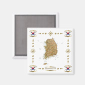 Zuid-Korea Kaart + Flags Magnet Magneet (Voorkant / Achterkant)