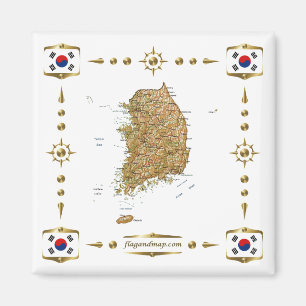 Zuid-Korea Kaart + Flags Magnet Magneet
