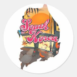 Zuid-Korea kaart Ronde Sticker