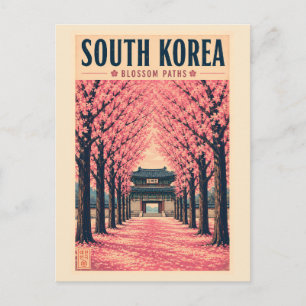 Zuid-Korea Kersenbloesem Illustratie Reis Kunst Briefkaart