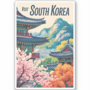 Zuid-Korea Landschap Illustratie Reis Kunst Sticker