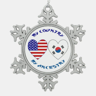 Zuid-Korea Vlag van de Verenigde Staten Hart Vlag Tin Sneeuwvlok Ornament