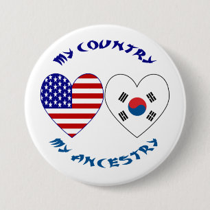 Zuid-Korea Vlag van de VS Hart Vlag Erfgoed Ronde Button 7,6 Cm