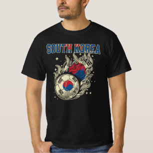 Zuid-Korea Voetbal Vlammende Bal Retro Voetbal Fan T-shirt