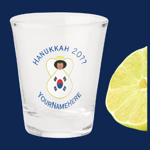 Zuid-Koreaanse engel Hanukkah-vlag gepersonaliseer Shot Glas