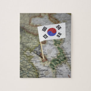 Zuid-Koreaanse vlag op kaart Legpuzzel