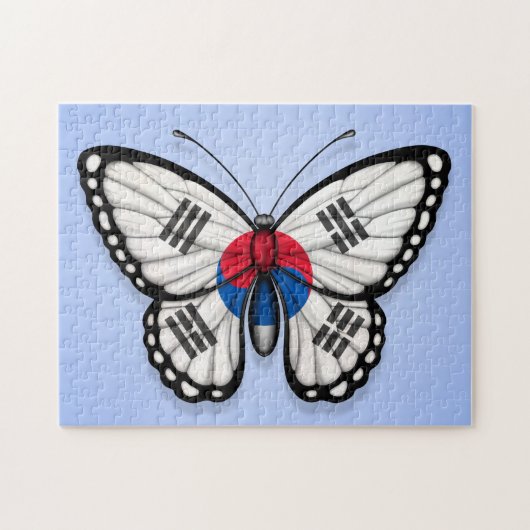 Zuid-Koreaanse vlindervlag op blauw Legpuzzel (Horizontaal)