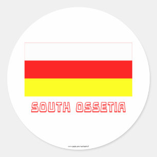 Zuid-Ossetië Vlag met Naam Ronde Sticker