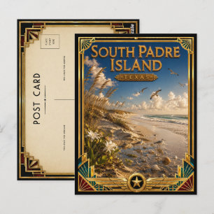 Zuid Padre Eiland Texas Vintage Art Deco Goud Briefkaart