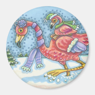 ZUID, PINK FLAMINGOS WINTER MAGNET Round Magneet