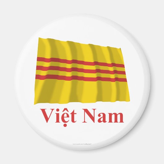 Zuid-Vietnam Wuivende Vlag met Naam in het Vietnam Magneet (Voorkant)