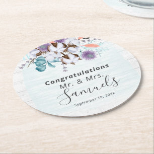 Zuidelijk land Katoen Boll Botanisch Rustiek Hout Ronde Kartonnen Onderzetter