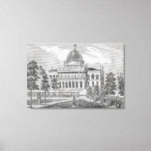 Zuidelijk uitzicht van het Staatshuis in Boston Canvas Afdruk