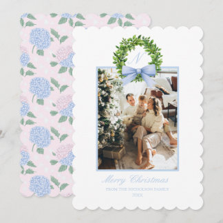 Zuidelijke Grandmillennial Roze Blauwe Hortensia's Feestdagenkaart