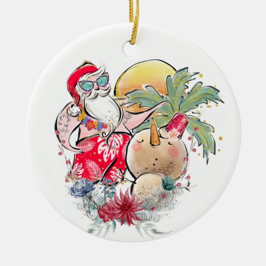 Zuidelijke Kerstmis | Heet Holly Jolly Santa Claus Keramisch Ornament (Voorkant)