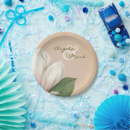 Zuidelijke Magnolia Bloem Bruiloft | Antiek blos Papieren Bordje (Feest)