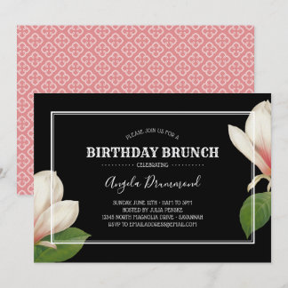 Zuidelijke Magnolia Verjaardag Brunch Zwart Kaart