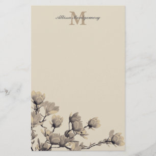 Zuidelijke Magnolias & Taupe Name & Initiaal Briefpapier