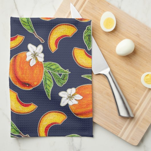 Zuidelijke perziken & perzikbloesems theedoek (Quarter Fold)