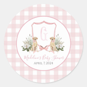 Zuidelijke Preppy Roze Meisje Hond Baby Shower Ronde Sticker
